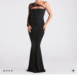 Black Lace One Shoulder Formal Maxi Dress
